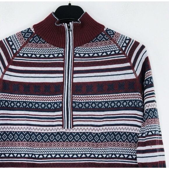 Eddie Bauer Fair Isle Burgundy Blue Striped 1/4 Zip Women’s Sweater Sz 2xL - Picture 4 of 6